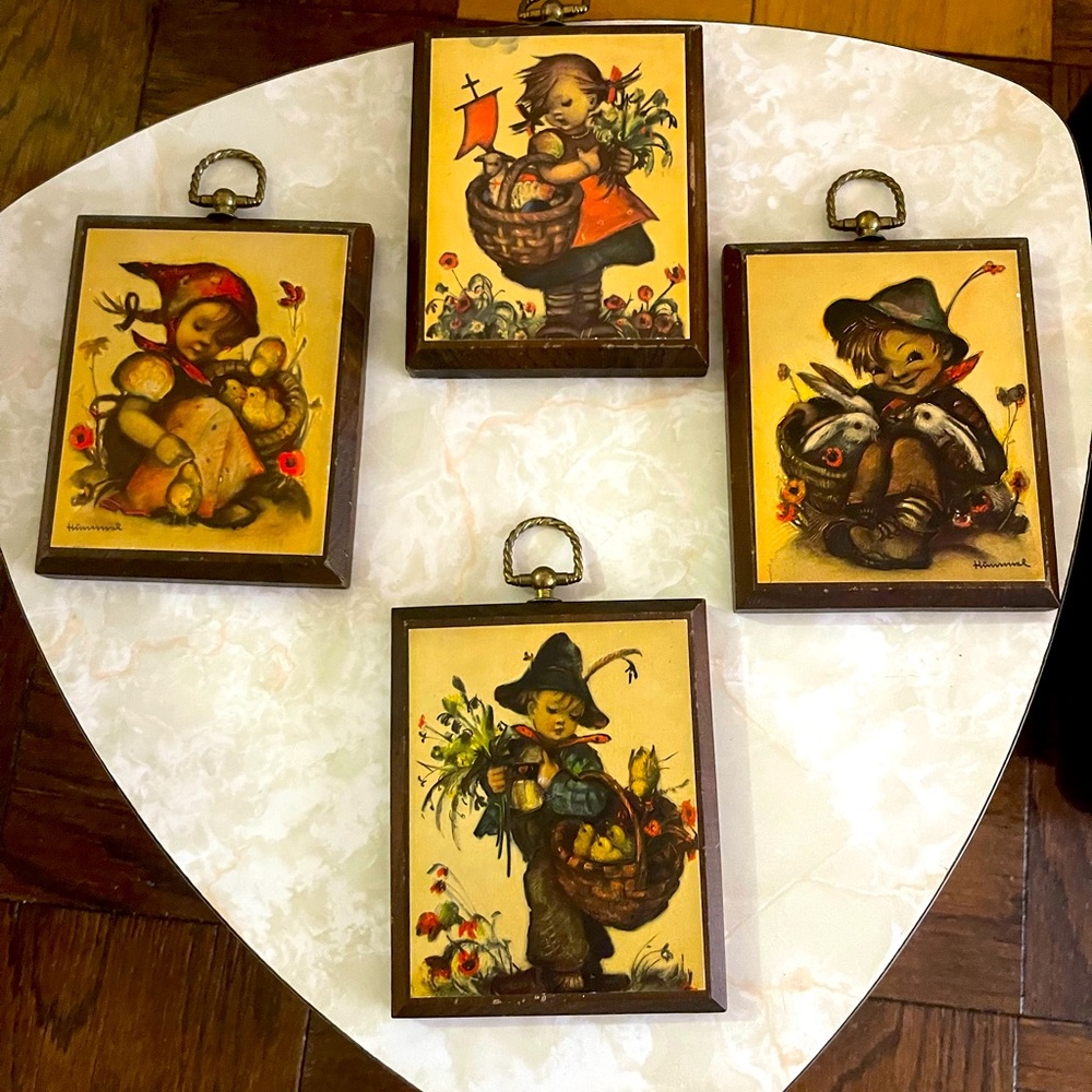 Vintage Hummel Wood Wall Plaques with hangers, SET OF 4